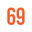 The number 69 in orange on a white circle with a black border.