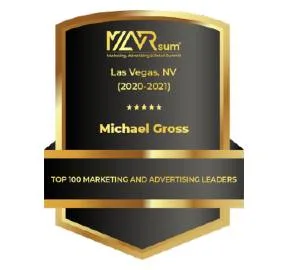 Gold and black award plaque for Michael Gross, recognizing top 100 marketing and advertising leaders, 2020-2021.