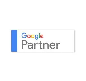 Google Partner logo with "Google" in color and "Partner" in gray, on a white background with a blue stripe.