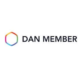 Hexagonal rainbow icon next to bold text reading "DAN MEMBER" on a white background.